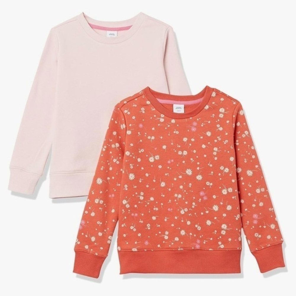 Amazon Essentials Girls Fleece Crew-Neck‎ Sweatshirts, Pack of 2